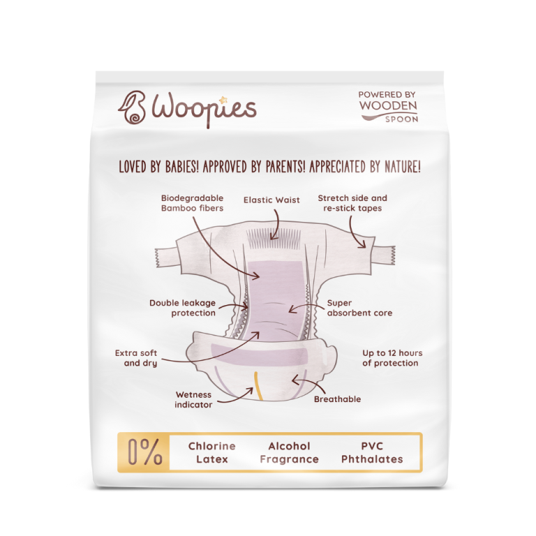 Woopies Biodegradable Bamboo Diapers Small (6-10 kg)