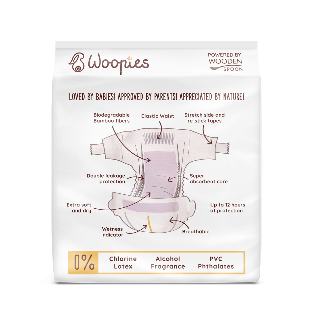 Woopies Biodegradable Bamboo Diapers Medium (9–14 kg)